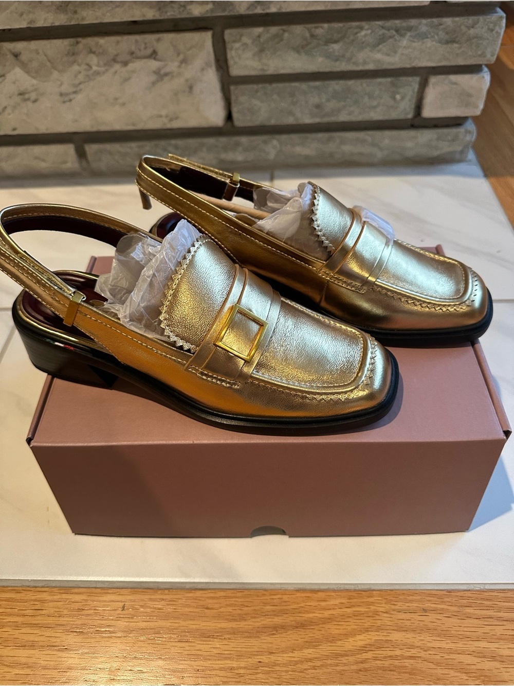 Sarto By Franco Sarto A-Gianna Slingback Loafer In Gold Leather size 9.5 M